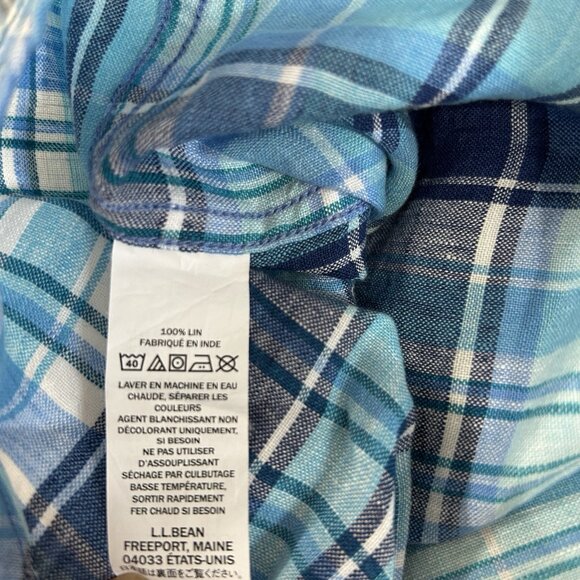 LL Bean Shirt Mens Large Blue Plaid Button Up Slightly Fitted Linen Regular Fit - Picture 10 of 10